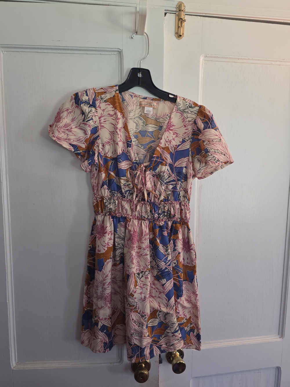 Band Of The Free Floral V-Neck Smocked Waist Mini Dress - Pink Multi